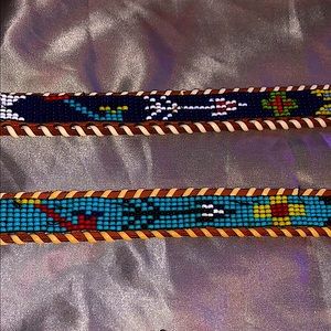 VINTAGE Genuine Leather Beaded Belts - Indian 32”